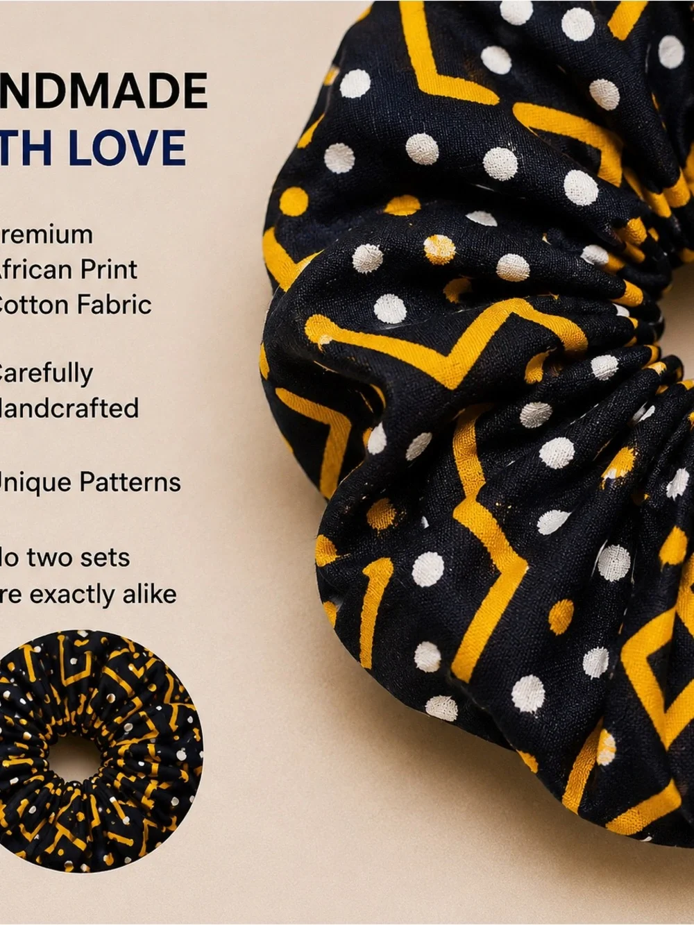 Handmade African Ankara Print Scrunchie & Hoop Earring Set | Golden Maze Add a
